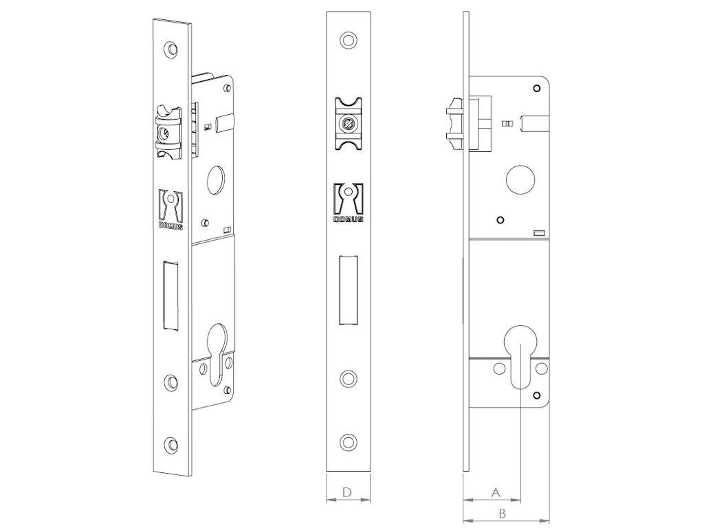 Locks door 30 mm roller, W/O cylinder, with striking plate