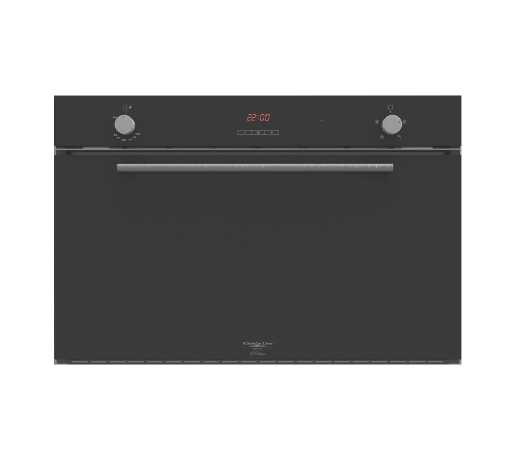 Gas Oven 90 cm with Electric Grill, 4 Cooking Functions, Black Frameless (Triple Fan)