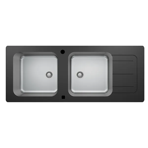 G003 Stainless Steel / Glass Inset Double Bowl Kitchen Sink